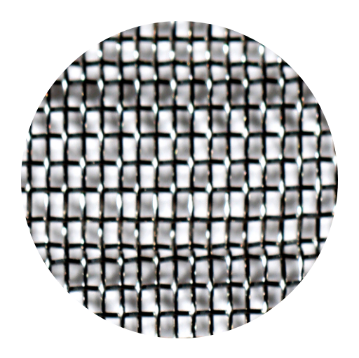 The stainless steel micro-mesh photographed close up, showing the woven aperture